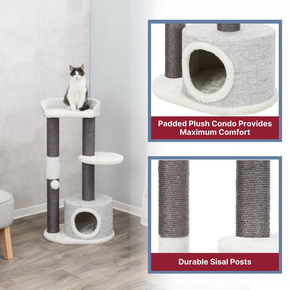 TRIXIE Pilar Plush & Sisal 3-Level 39.4" Cat Tower, Scratching Posts, Condo, Cat Toy, Gray - Image 8