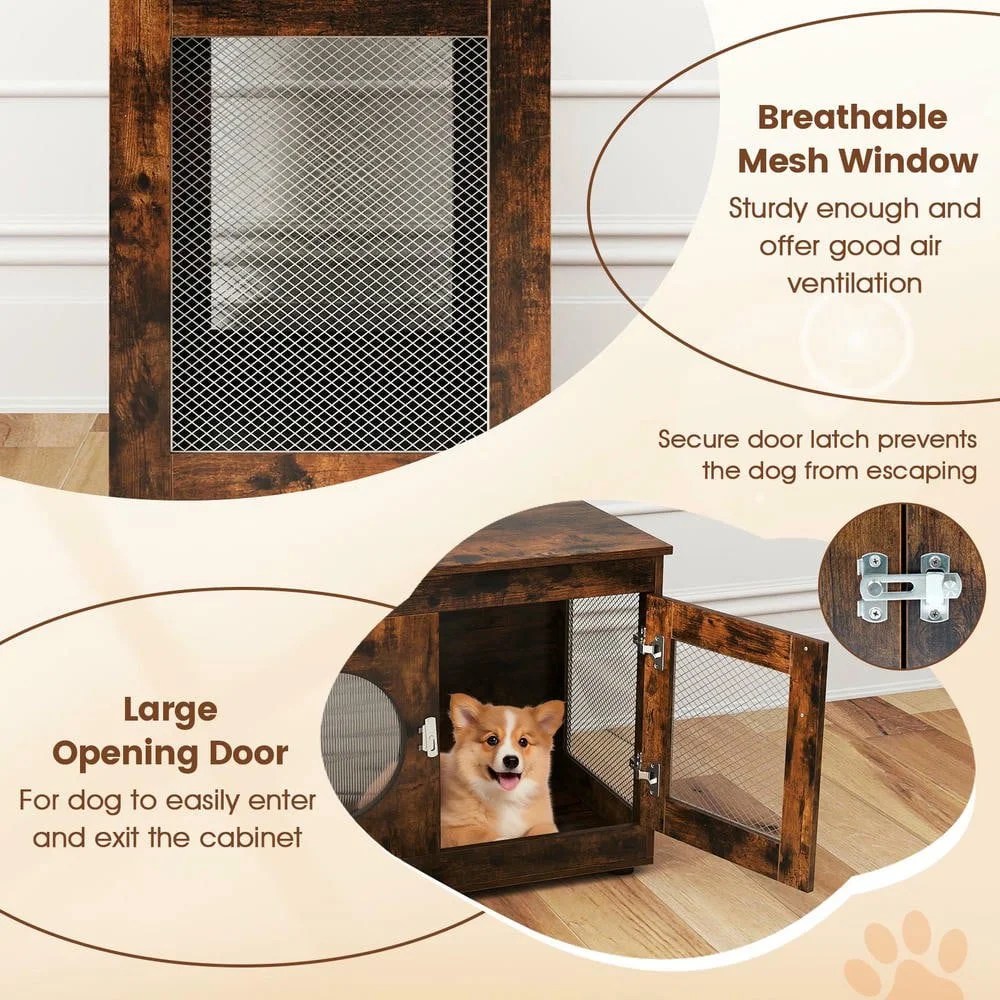 Resenkos Furniture-Style Dog Crate with Translucent Window and Lockable Door, Rustic Brown - Image 3