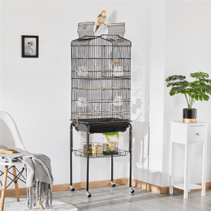 Yaheetech 64"H Open Top Metal Bird Cage Rolling Parrot Cage w/ Double Doors for Budgie Parrot Canary Cockatiel,  Black