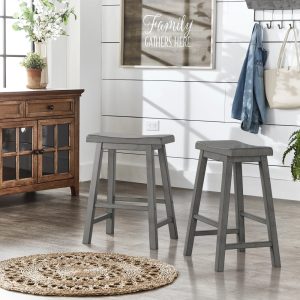 Weston Home Ashby Saddle Seat Backless Wood Counter Stools,Set of 2,Antique Grey