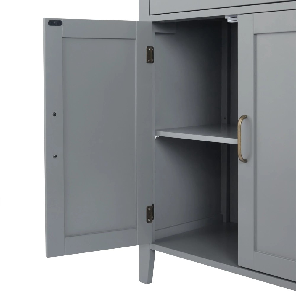 Teamson Home Mercer Freestanding Two-Door Floor Storage Accent Cabinet with Top Drawer, Gray - Image 3