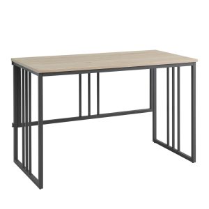 Collapsible Slatted Mission Writing Computer Desk, Space Saving for Bedroom, Home Office, Small Spaces, Fully Assembled, White Oak/Gunmetal-Leick Home, 70001-WOGM