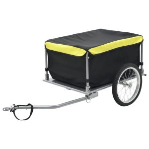 vidaXL Adult Two-Wheels Cargo Trailer Steel and Polyester Bicycle Cart Black and Yellow