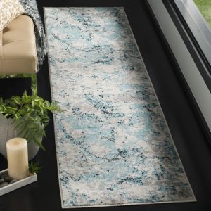 SAFAVIEH Skyler Joisse Abstract Runner Rug, Blue/Ivory, 2" x 14"