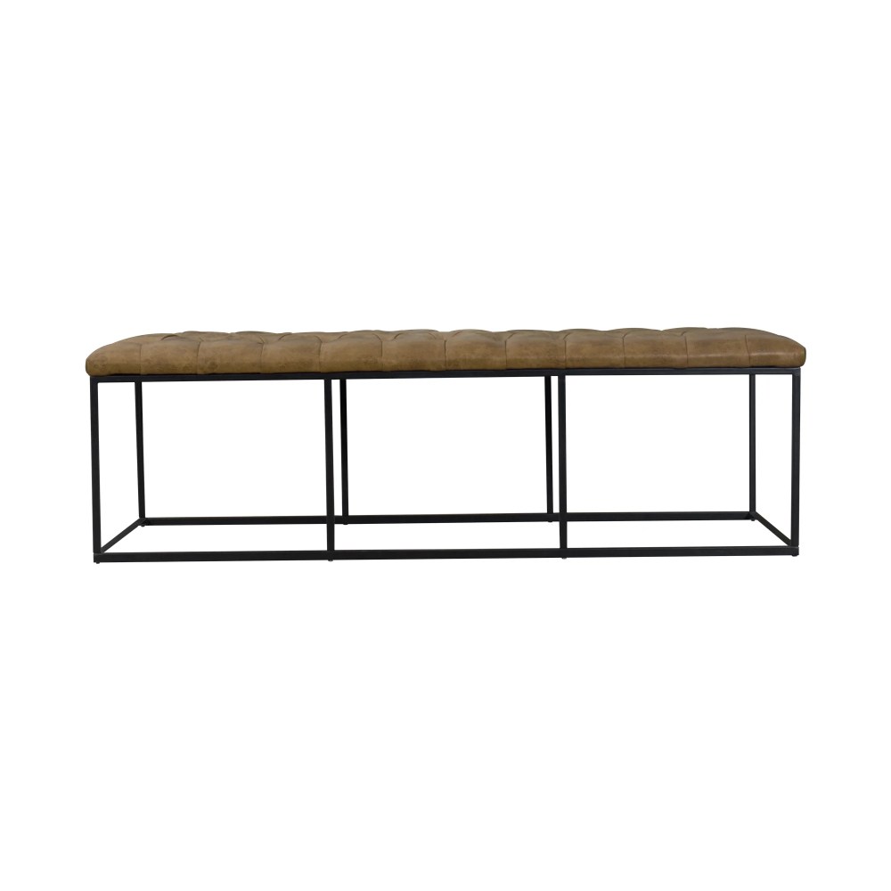 HomePop Draper 58" Large Ottoman with Button Tufting, Light Brown Faux Leather - Image 14
