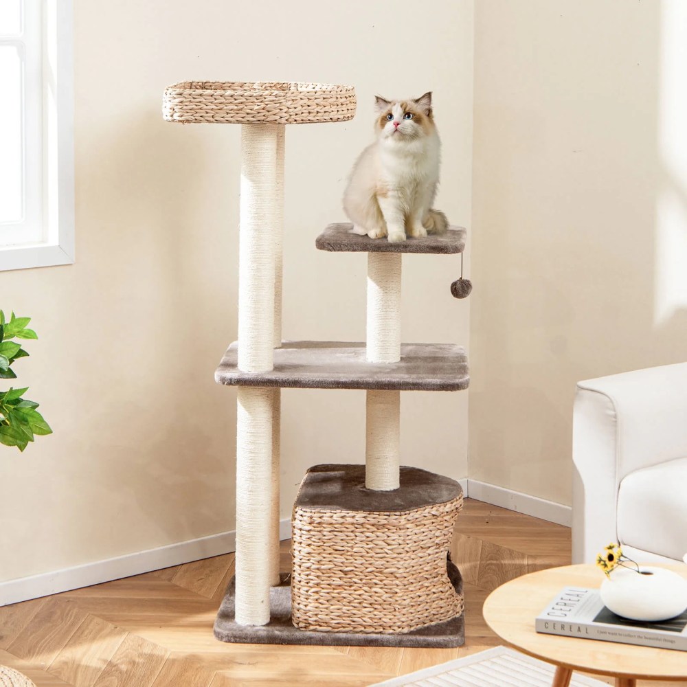 Infans 52" Cattail Cat Tower w/ Sisal Scratching Posts Perch Dangling Ball Cat Tree - Image 2