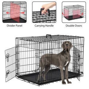 YRLLENSDAN 48 inch Dog Crate,  Dog Crates and Kennels for Big Dog Foldable Large Dog Crate for Large Dogs with Handle Double-Door Outdoor Metal Wire Dog Cage with Plastic Tray for Medium Dogs,  Black