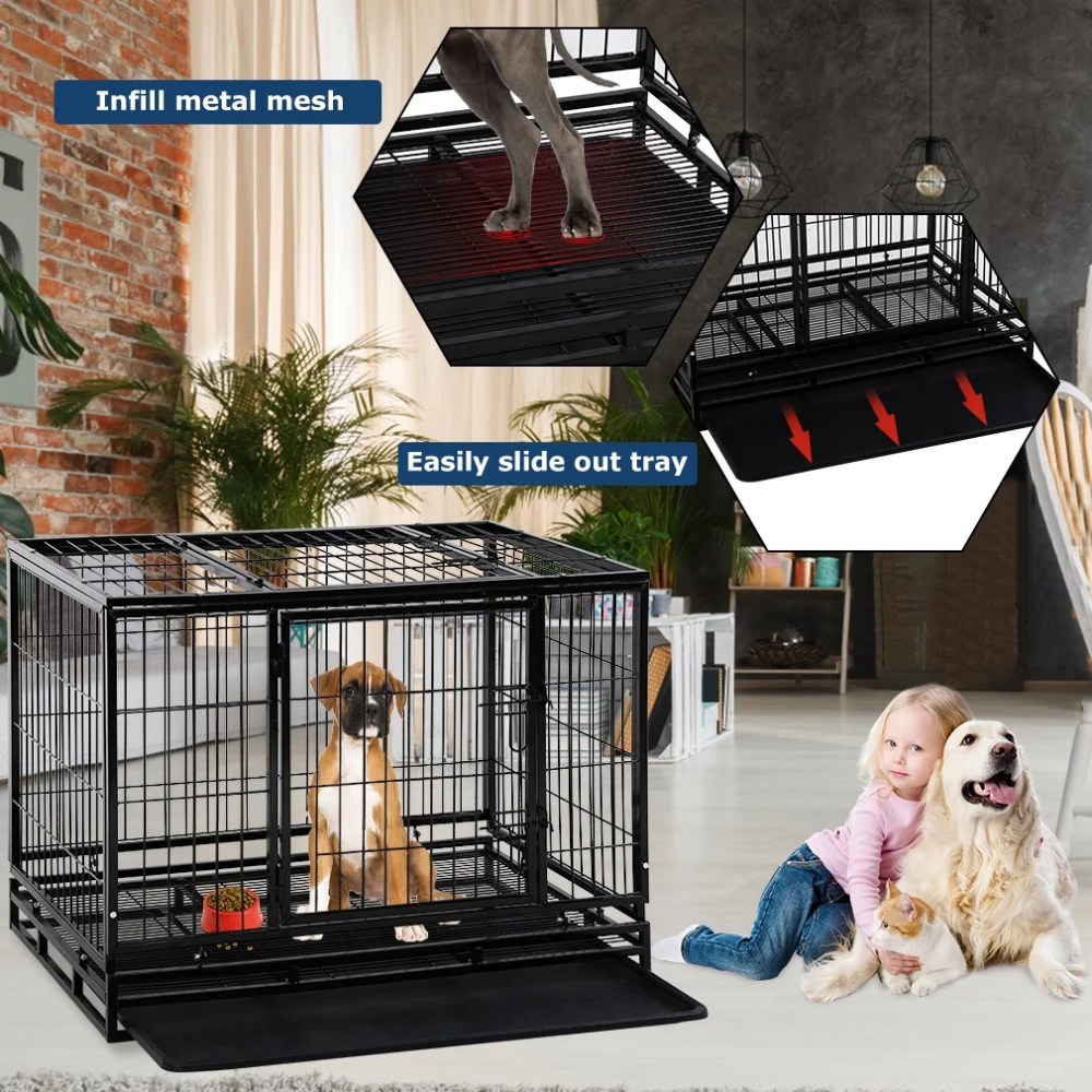 Bestpet 36" Dog Crate Cage with Plastic Tray, Double Doors and Locks for Large Dogs, Heavy Duty - Image 4