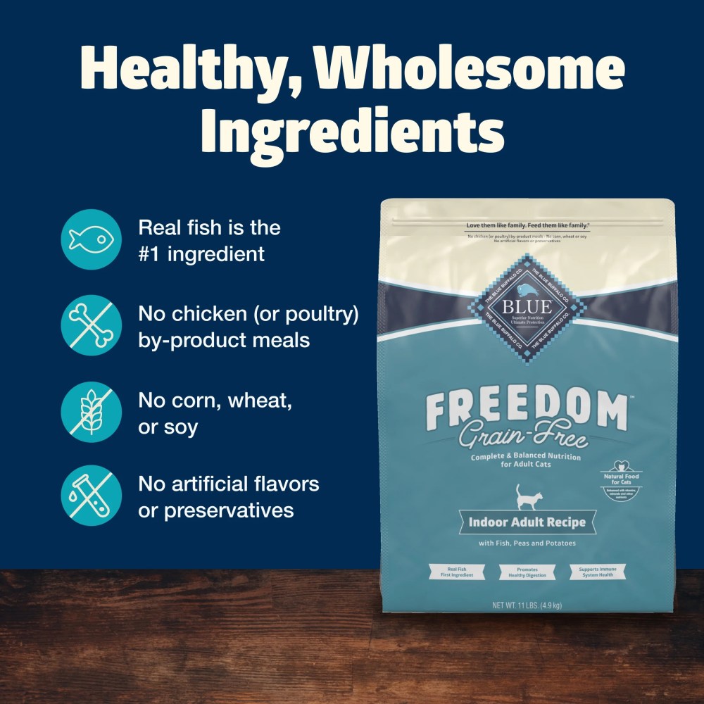 Blue Buffalo Freedom Natural Grain-Free Indoor Adult Dry Cat Food, Fish Recipe, 11-lb. Bag - Image 10