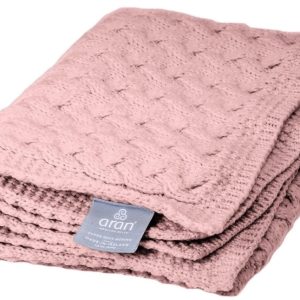Aran Woollen Mills Supersoft 100 Premium Merino Wool Patchwork Baby Blanket Knitted Throw for Kids 22" x 23" Made in Ireland (Pink)