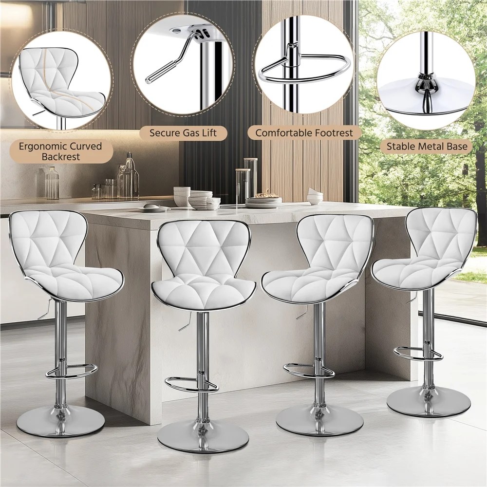 Alden Design Adjustable Mid-back Faux Leather Counter-Height Bar Stool for Kitchen Counter, Set of 2, White - Image 5