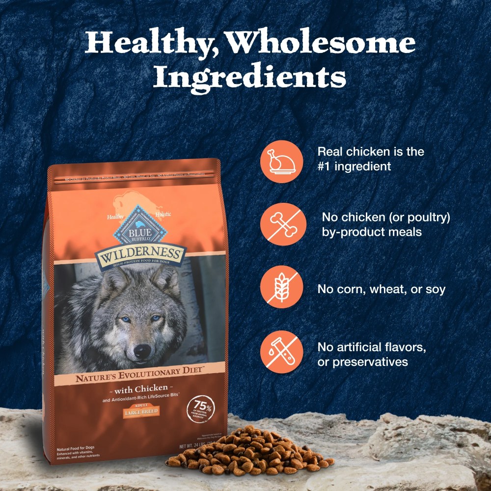 Blue Buffalo Wilderness Large Breed Dry Dog Food Plus Wholesome Grains, Chicken, 24 lbs. - Image 4