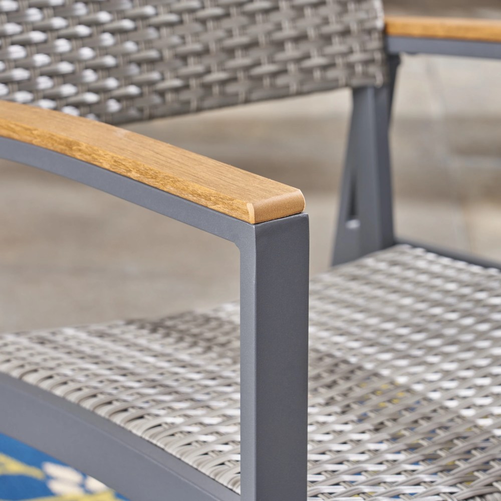 Noble House Luton Wicker Patio Dining Arm Chair in Gray (Set of 2) - Image 4