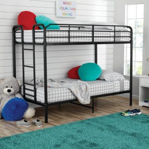 Your Zone Kids Metal Twin over Twin Quad Bunk Bed with Ladder and Guardrails,Black