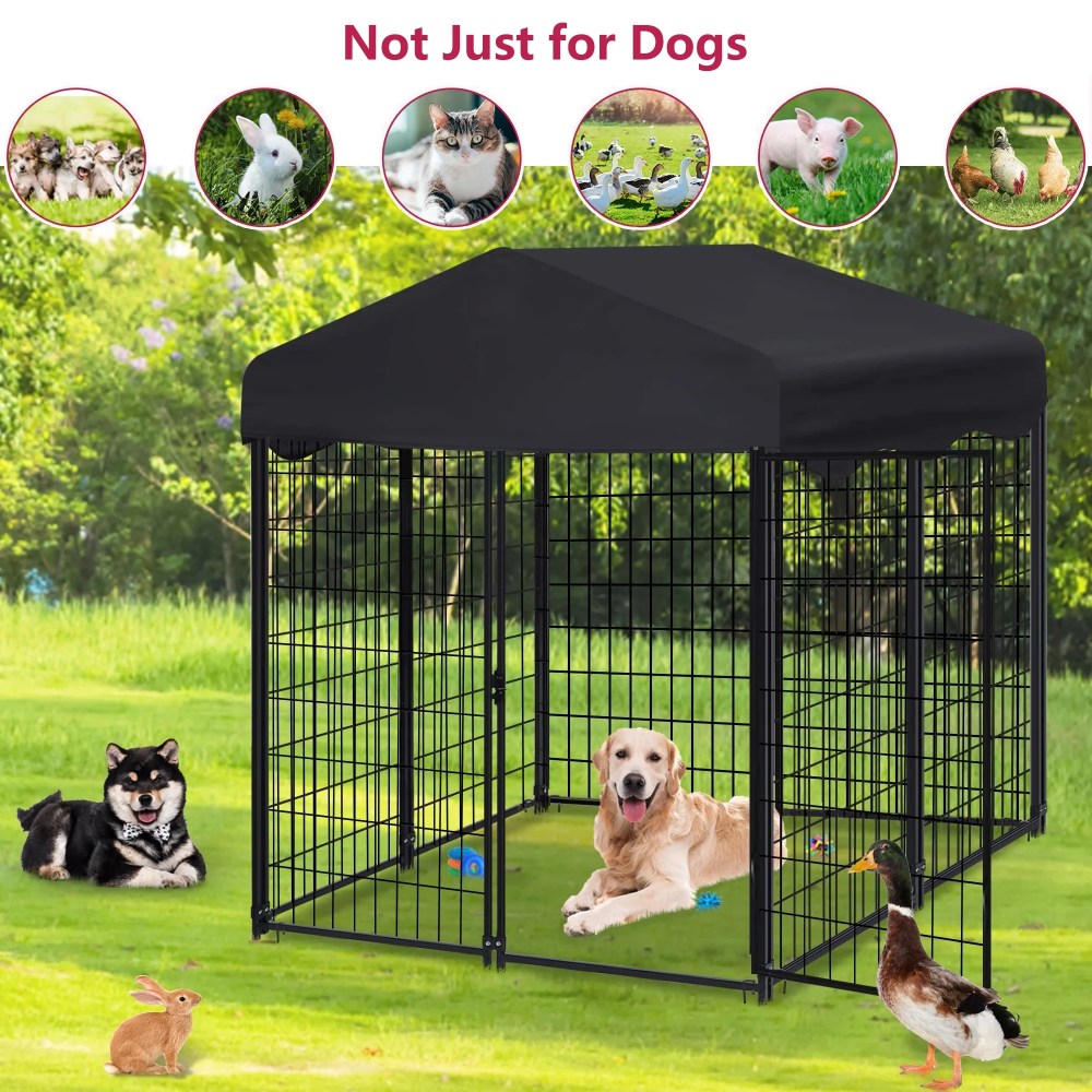 Jhsomdr 4.2ft x 4ft x 4.5ft Outdoor Dog Kennel with UV-Resistant Oxford Cloth Roof, 8 Panels Metal Dog Fence for Medium Small Dogs - Image 5