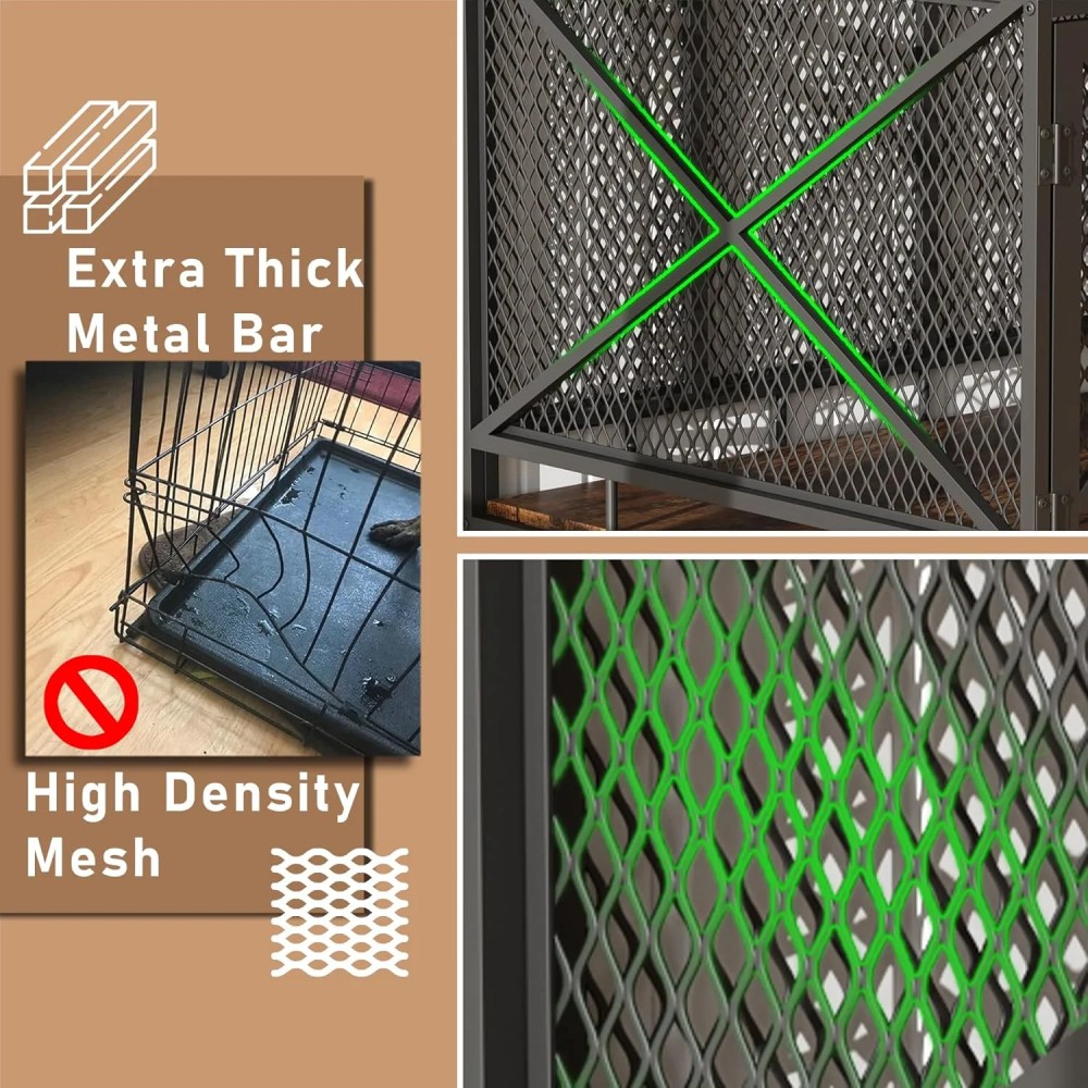Dog Crate Furniture, Dog Kennel for Small Medium Large Breed, Heavy Duty 43" Large Corner Dog Crate, Indoor Pet Cage with Side Door (Retro Brown) - Image 4