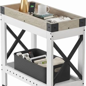 ZEXVIDA Narrow Side Table,End Table, Sofa Side Table,End Table Nightstand for Bedroom,Living Room,Small Spaces (Farmhouse,White)