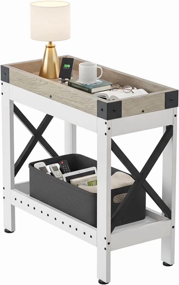 ZEXVIDA Narrow Side Table,End Table, Sofa Side Table,End Table Nightstand for Bedroom,Living Room,Small Spaces (Farmhouse,White)