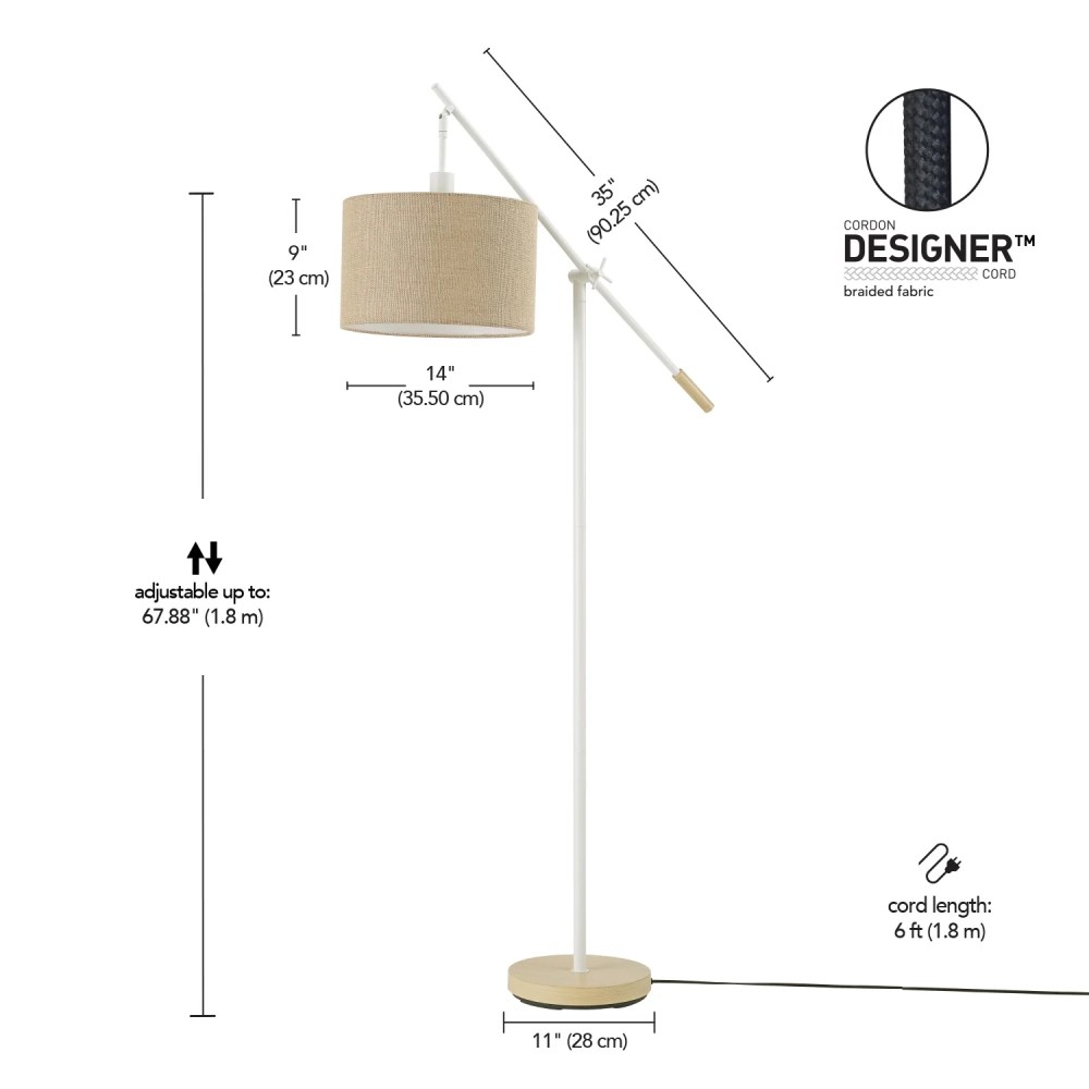 Globe Electric Serena 66" Matte White Dimmable Floor Lamp with Jute Shade, 91004429 - Image 5