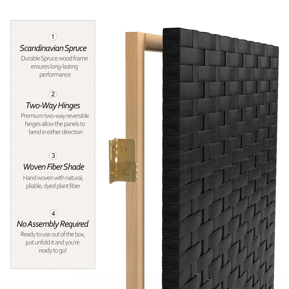 Red Lantern 7 ft. Tall Woven Fiber Folding Screen - Black - 8 Panel - Image 2