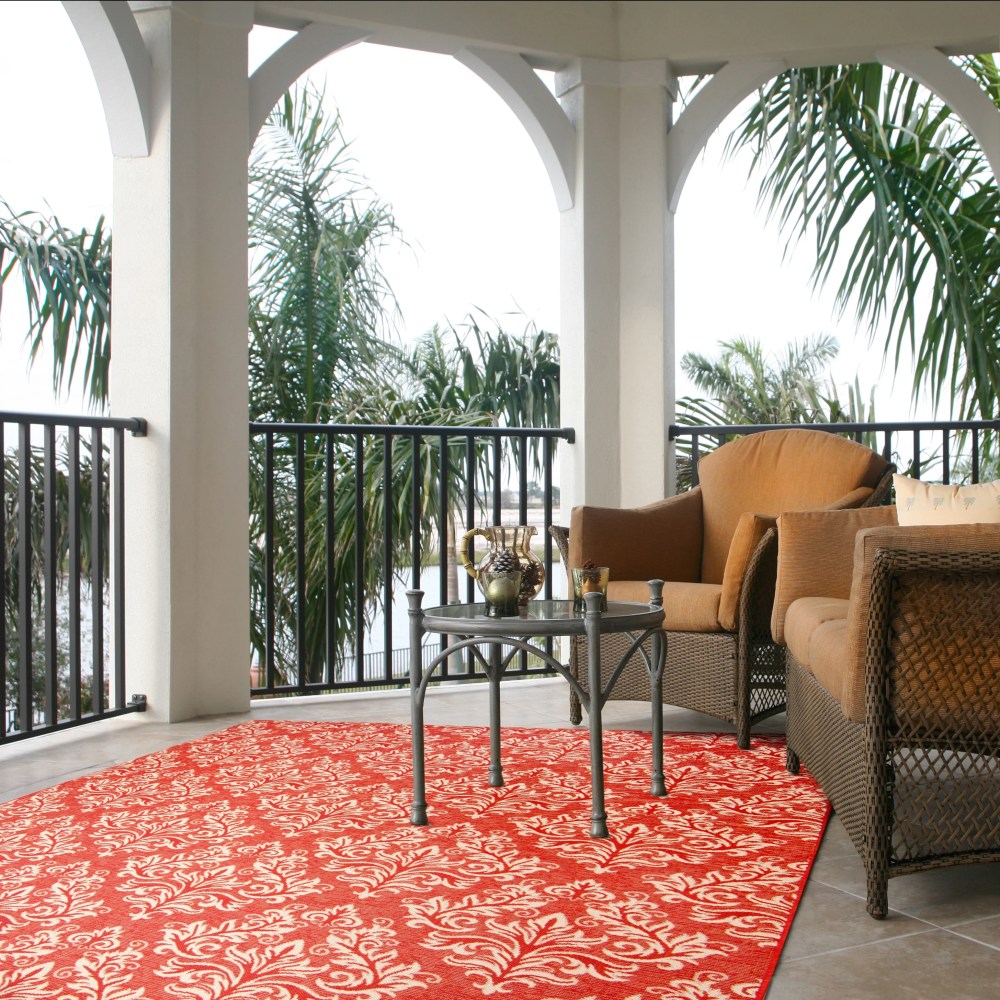 Safavieh Courtyard Anna Damask Indoor/Outdoor Area Rug, Red/Creme, 6'7" x 9'6" - Image 9
