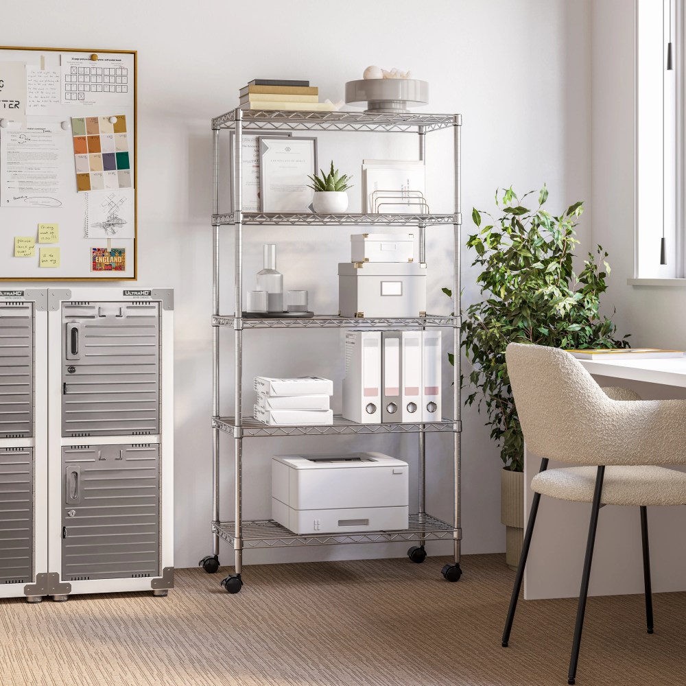 Seville Classics 5-Tier Steel Wire Shelving with Wheels, 30" W x 14" D x 60" H, Chrome Plated - Image 3