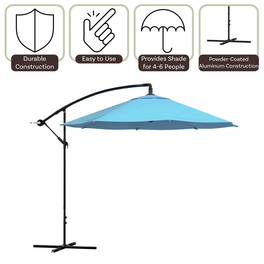 Pure Garden 10-Foot Offset Patio Umbrella with Crank and Base (Blue) - Image 3