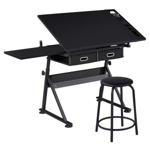 Alden Design Adjustable Drafting Table with Stool,Black