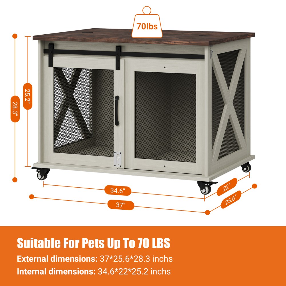 37" Stress-Free Dog Crate with Dual Access Sliding Barn Door & Flip Top Design Creates a Cozy Den for Your Pet - Image 37