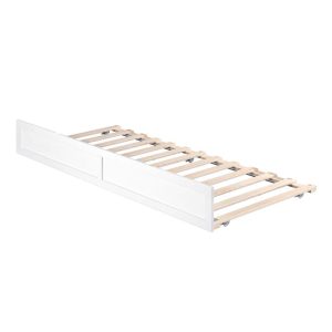 AFI Twin-XL Roll Out Wood Trundle Bed Frame with Wooden Slat Supports, White