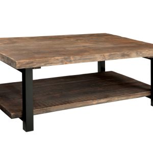 Alaterre Furniture Pomona Rustic Natural 48" Wide Coffee Table with Shelf and Metal Legs for Living Room,Rustic Natural