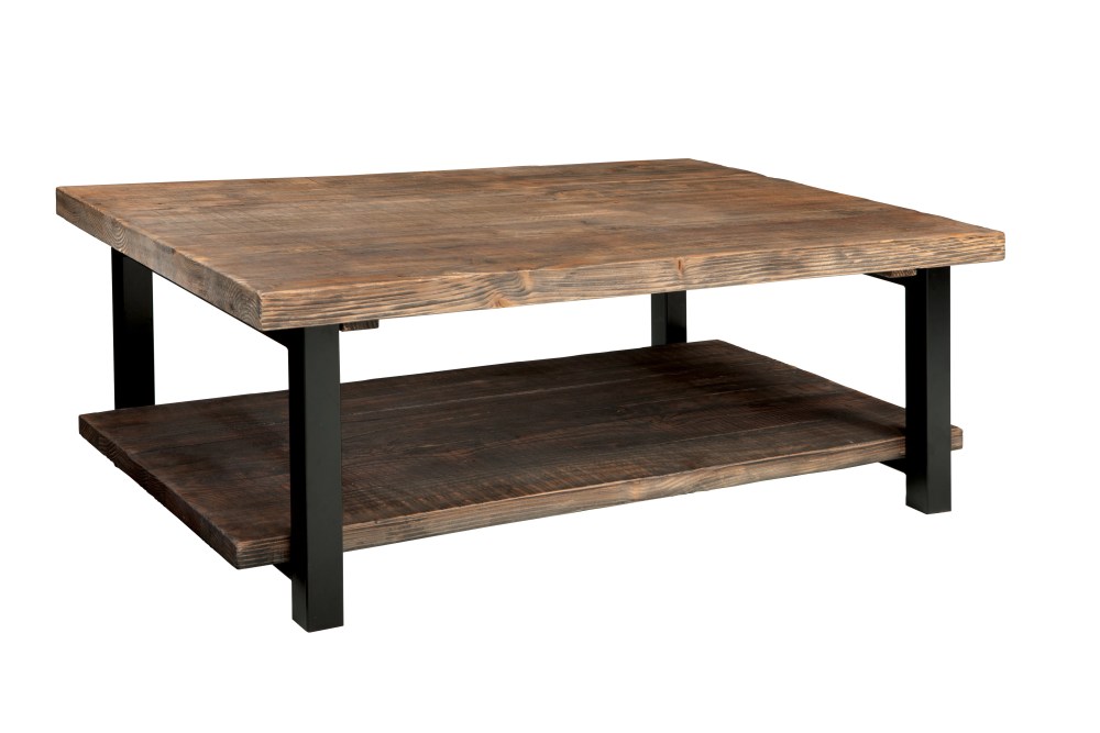 Alaterre Furniture Pomona Rustic Natural 48" Wide Coffee Table with Shelf and Metal Legs for Living Room,Rustic Natural