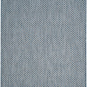 SAFAVIEH Courtyard Blair Checkered Indoor/Outdoor Area Rug, Blue/Light Grey, 5'3" x 7'7"