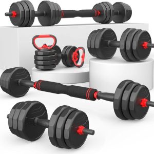 90lbs Free Weight Set with Connector, 5 in1 Dumbbells Set Used as Barbell, Kettlebells, Push up Stand, Fitness Exercises for Home Gym Suitable Men/Women