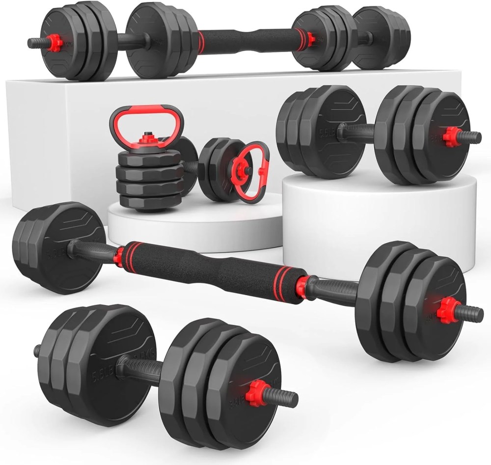 90lbs Free Weight Set with Connector, 5 in1 Dumbbells Set Used as Barbell, Kettlebells, Push up Stand, Fitness Exercises for Home Gym Suitable Men/Women