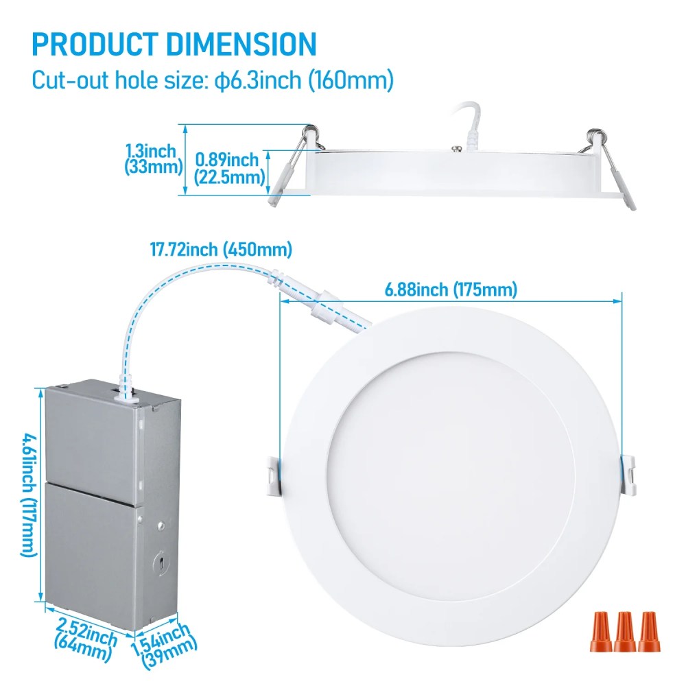 TORCHSTAR 24-Pack 6 Inch LED Recessed Lighting with Junction Box, CRI90, 5CCT Dimmable Ultra-Thin Recessed Downlight, 2700K-5000K Color Temperature Selectable, ETL and Energy Star Certified - Image 4