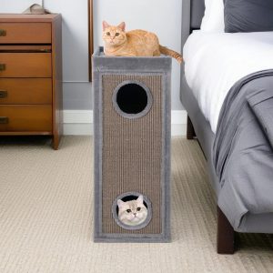 Pefilos 39" Indoor Cat Cave Bed,  Cat House Scratcher Furniture,  Cat Condo with Scratching Posts,  3 Hideaways,  4 Soft Plush Cushions,  Gray