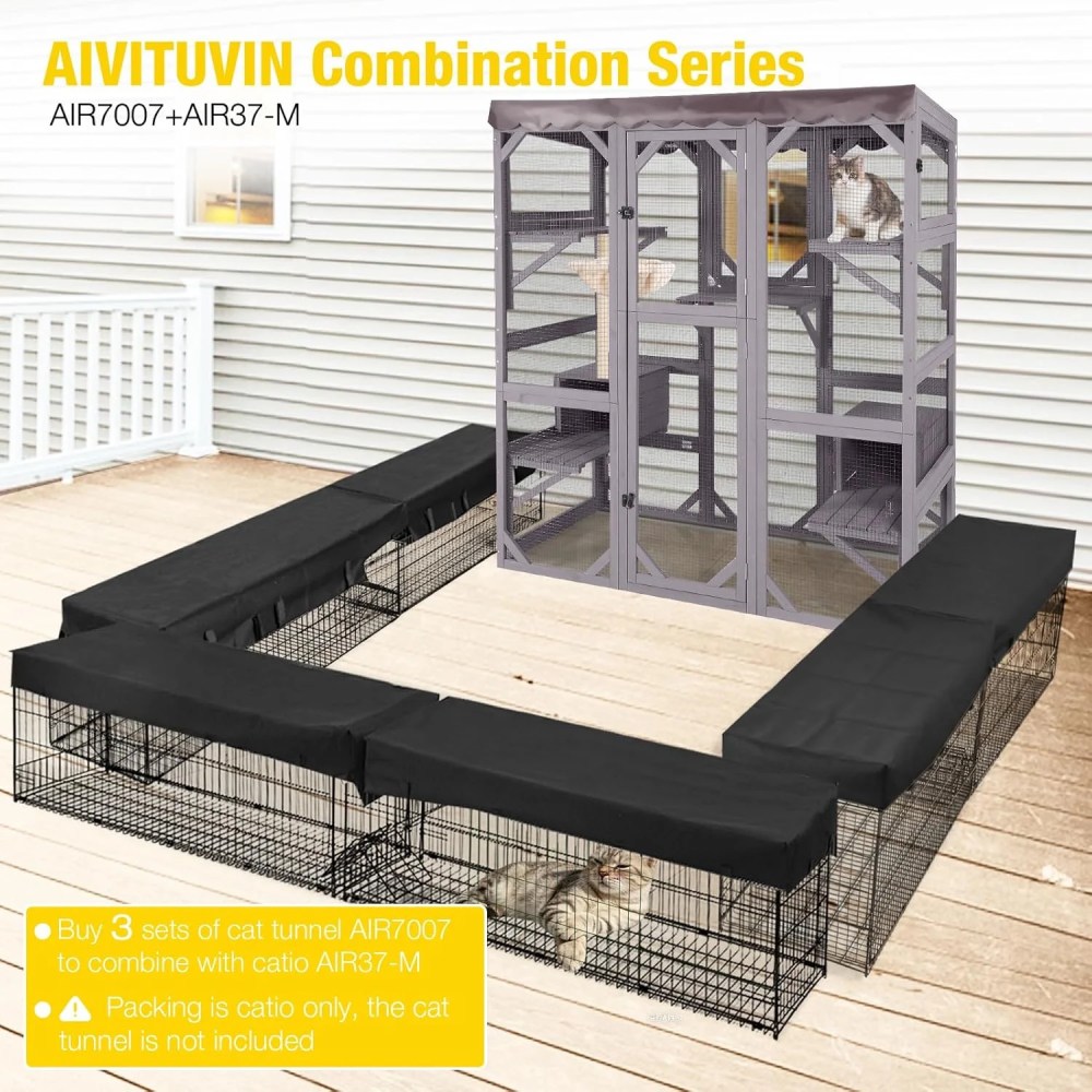 Aivituvin Catio Large Cat House Outdoor Walk in Outdoor Cat Enclosure Indoor Cage Kitty Condo Playpen with Door, Platform, Scratch Post, Hammock - 70" - Image 9