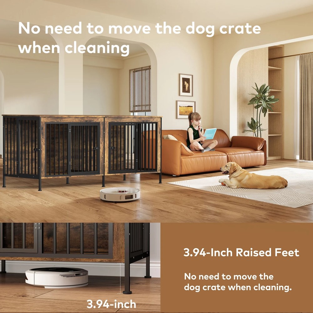TIME RAY 78 Inch Dog Crate Furniture for Large Dog, Wood Dog Kennel Furniture Indoor with Removable Divider, Dog Cage Furniture as TV Stand, Brown - Image 12