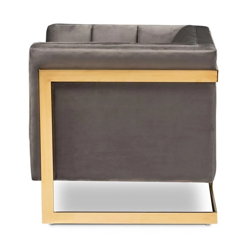 Baxton Studio Ambra Glam and Luxe Grey Velvet Fabric Upholstered and Button Tufted Armchair with Gold-Tone Frame - Image 2