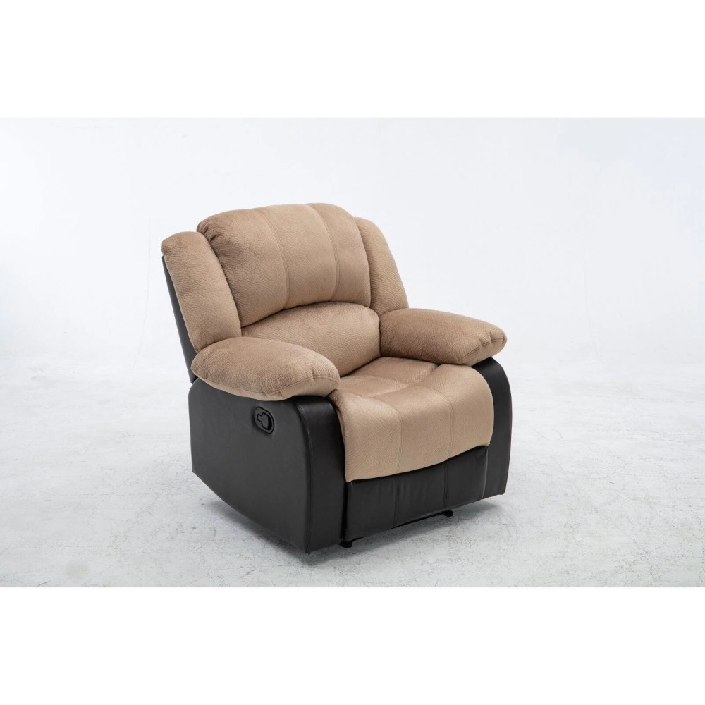 Nathaniel Home Champion Manual Single Reclining Sofa, PU Leather Upholstered Couch, Tufted Recliner, Plush Scoop Seating, for Living Room Home Theater, Beige - Image 2