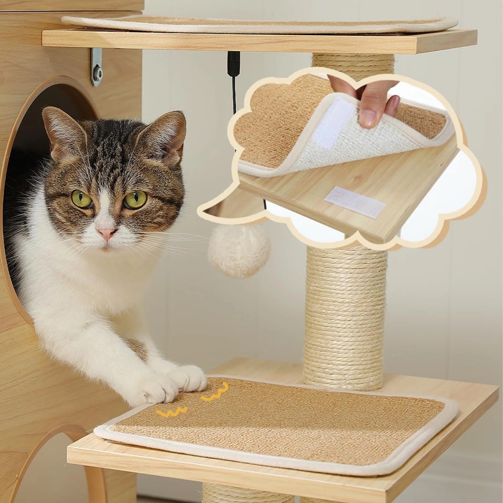 Pefilos 42" Cat Tree House for Multiple Cats, Cat Tower with Double Spacious Condos Perch, Hammock, Kittens Activity Centre, Beige - Image 4
