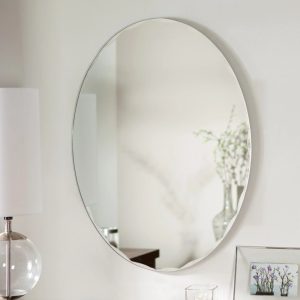Decor Wonderland Frameless Oval Scallop Beveled Mirror 23.6 inx31.5 in