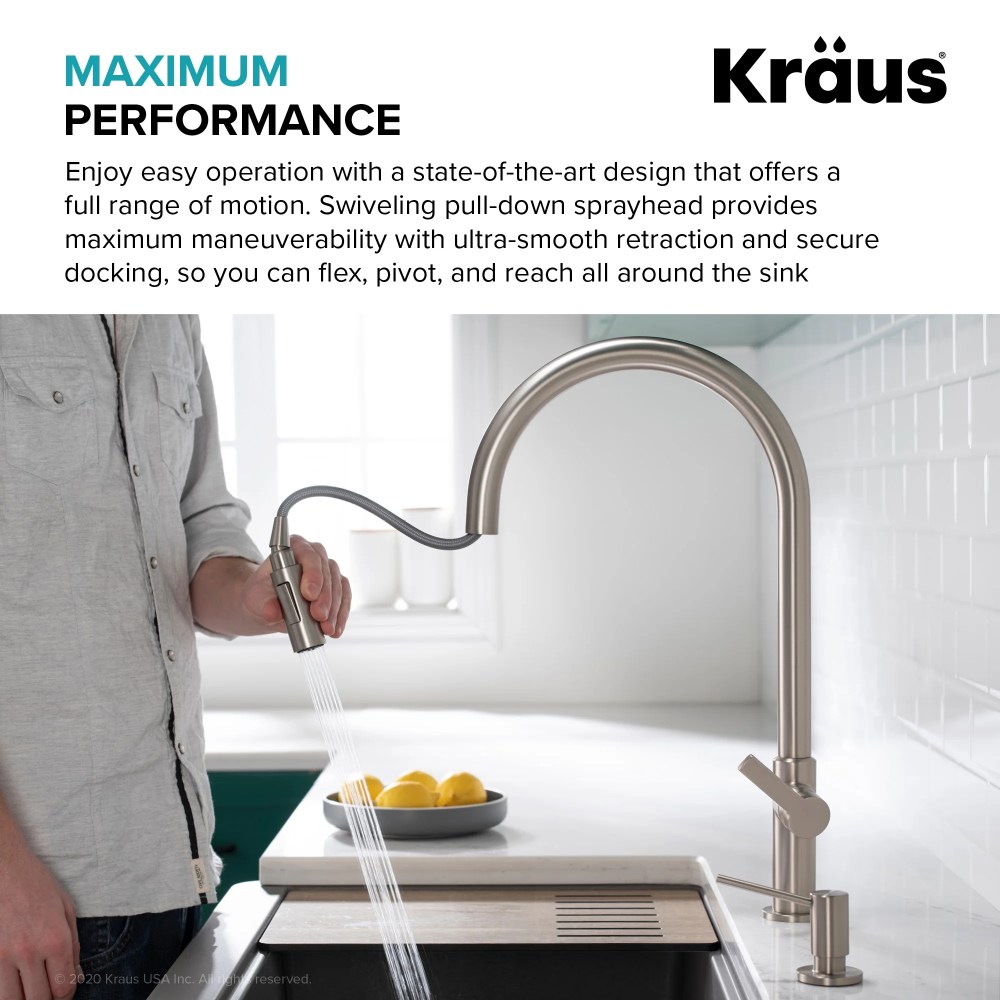 Oletto High-Arc Single Handle Pull-Down Kitchen Faucet in Spot Free Stainless Steel - Image 3