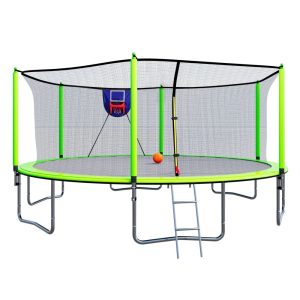 Alvantor 15ft Trampoline for Kids & Adults Outdoor Round Trampoline with Basketball Hoop and Enclosure Net Green
