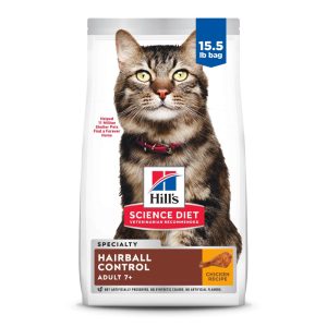 Hill's Science Diet Hairball Control Chicken Dry Cat Food for 7 Senior Cats,  15.5lb Bag