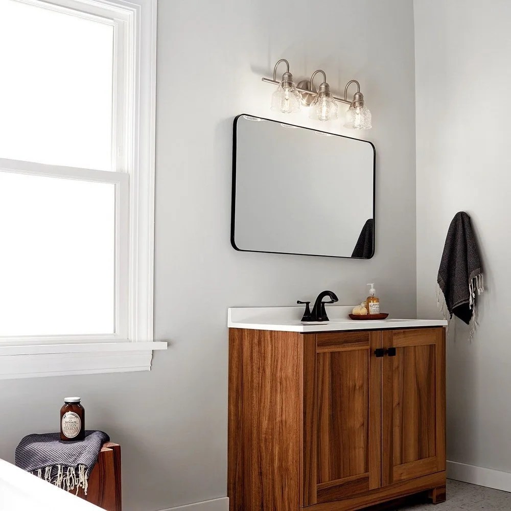 45973NBR Kichler Lighting Avery - 3 Light Bath Vanity Approved for Damp Locations - with Vintage Industrial inspirations - 9.25 inches tall by 24 - Image 4