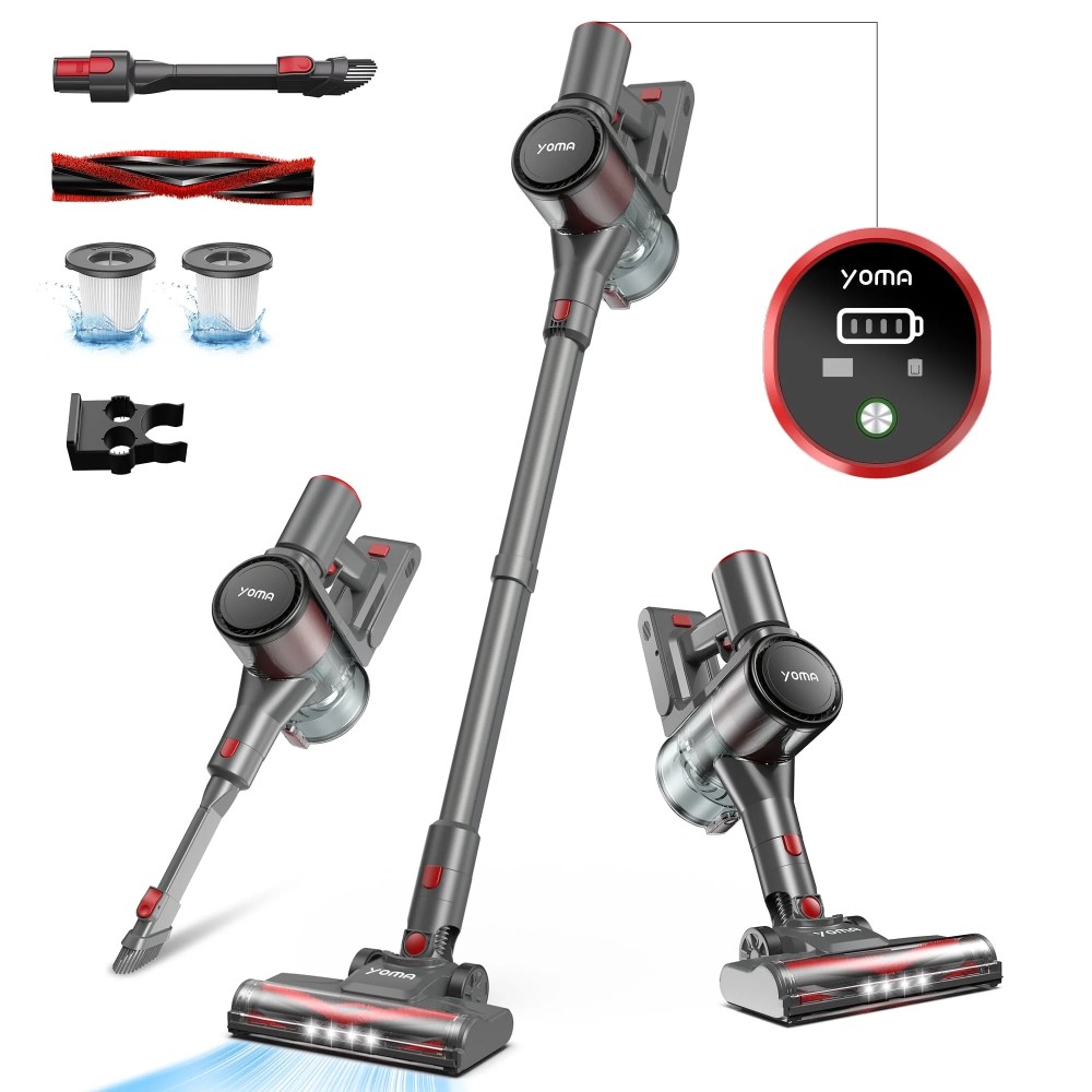 YOMA S18 Cordless Vacuum Cleaner,6 in 1 Lightweight Stick Vacuum with Detachable Battery,26Kpa Powerful Suction Vacuum Cleaner for Home Carpet Hardfloor Pet Hair