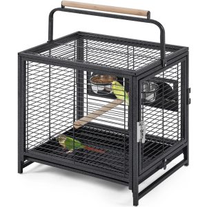 Yaheetech 26" Wrought Iron Travel Bird Cage Carrier with Handle Perch & 2 Stainless Steel Bowls,  Hammered Black