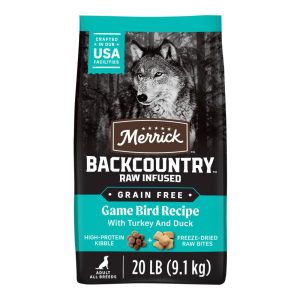 Merrick Backcountry Grain Free Dry Adult Dog Food,  Kibble With Freeze Dried Raw Pieces,  Game Bird Recipe,  20.0 lb. Bag